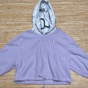 Reverse weave marble cinch bottom hoodie